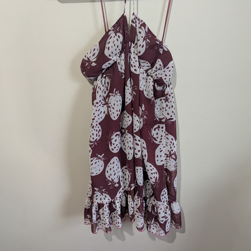 Urban Outfitters Strawberry Print Mini Dress Smocked Strapless Cottagecore Boho